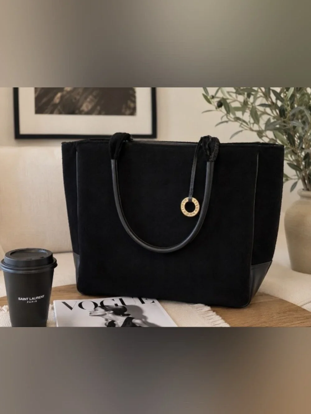 Givenchy Parfums Black Wool Blend Large Tote Bag Red Lined Bag Charm